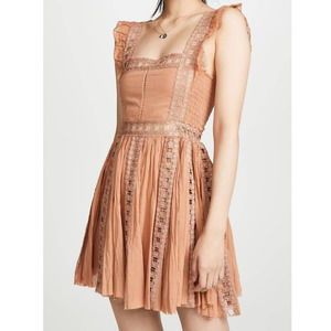Free People Mini Dress Large Orange Verona Lace Crochet A-Line Cocktail